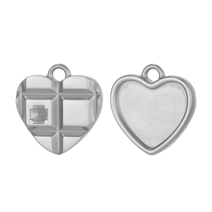 Detailed view of silver heart-shaped stainless steel charms with grid and tray for DIY