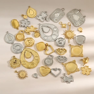 DIY Stainless Steel Geometric Pendant Jewelry Making Accessory Gold Silver Starburst Round Blank Setting Necklace Pendants