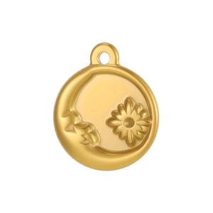 Vintage vergoldeter Edelstahlanhänger mit Sonnen- und Mondmotiv und Sonnenblumenrelief