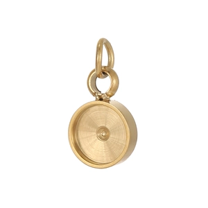 Detailed view of round gold stainless steel pendant tray for DIY jewelry making