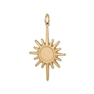Detailed view of sunburst geometric gold pendant with rays for DIY necklace jewelry