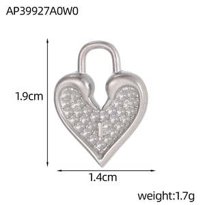 Size specifications of a heart-shaped lock pendant in stainless steel silver finish