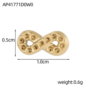Detail view of infinity-shaped gold pendant showing 1.0cm width and 0.5cm height