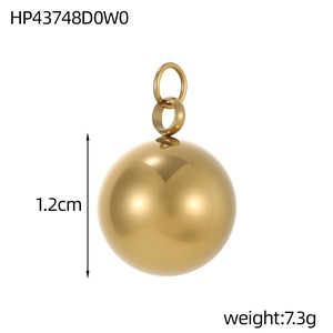 Detail van de 1,2 cm gouden bolvormige roestvrijstalen hanger met afmetingen en gewicht