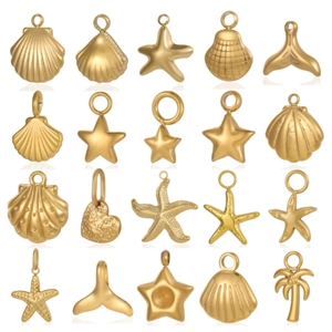 Edelstahl Marine-Themen Charms Anhänger Für DIY-Schmuckherstellung Gold Seestern Muschel Kokosnusspalme Wal-Schwanz Zubehör