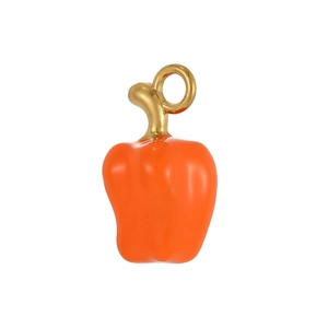 Ciondolo peperoncino arancione in acciaio inossidabile con dettagli in smalto dorato