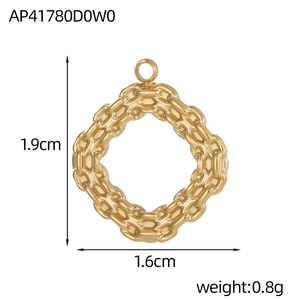 Detailed view of hollow geometric gold pendant with 1.9cm x 1.6cm dimensions and 0.8g weight
