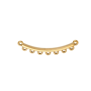 Detailed view of curved golden steampunk gear jewelry connector with 8 hanging loops