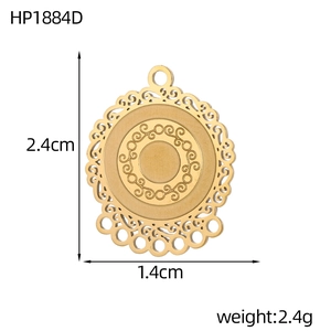 Detailed view of hollow gold-tone steampunk pendant showing 2.4cm height and scrolling