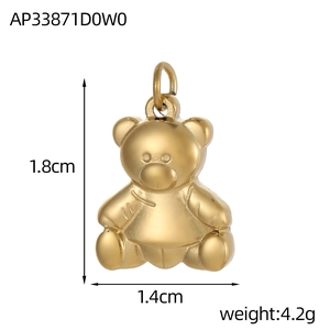 Polished gold teddy bear pendant with dimensions 1.8cm x 1.4cm and ring attachment