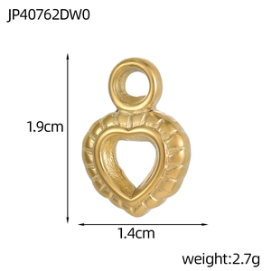 Detailed macro view of a 3D hollow heart pendant in gold finish with radial texture