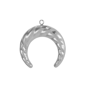 Retro stainless steel crescent moon pendant with twisted texture and polished silver finish