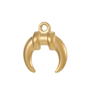Polished gold crescent moon pendant with rounded metallic finish and top hanging ring