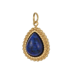Wassertropfen-Anhänger aus Lapislazuli mit goldener Perlenverzierung und Edelstahl-Öse