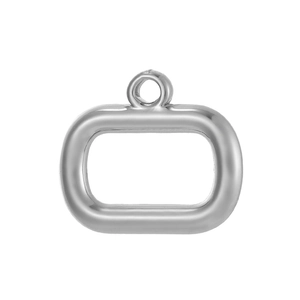 Polished silver stainless steel rectangular geometric pendant with circular bail loop