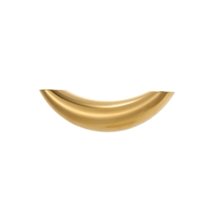 Close-up of a sleek polished gold stainless steel curved handle for drawers and cabinets