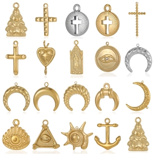 Stainless Steel Cross Star Moon Round Pendant Charms Rhinestone Evil Eye Virgin Mary Anchor Heart DIY Jewelry Accessories