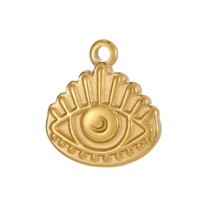 Vintage gold stainless steel evil eye pendant featuring star and crescent moon textures