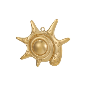 Vintage golden stainless steel starfish pendant with celestial star moon engraved details