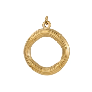 Golden round bamboo texture pendant with high-polished 18k gold plating finish