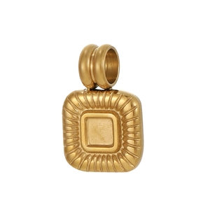 Vintage golden square geometric pendant with radial texture and double ring attachment