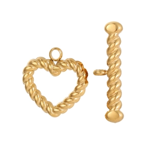 Golden heart-shaped toggle clasp with twisted rope texture for jewelry making