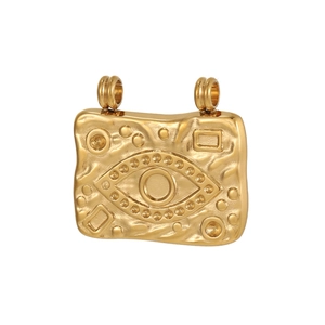 Golden titanium steel Evil Eye pendant with embossed texture and geometric details
