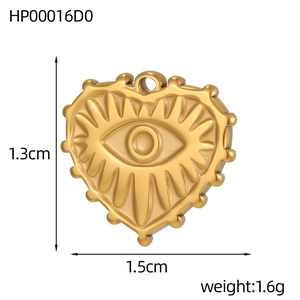 Detailed view of evil eye heart pendant with dimensions 1.5cm width and 1.3cm height