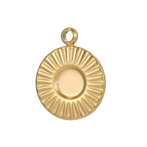Golden titanium steel round pendant with radial sunburst texture and centered inlay space