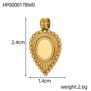 Detailed size specifications for gold teardrop pendant measuring 2.4cm in height and 1.4cm width
