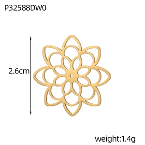 Détail du pendentif fleur ajourée dorée de 2,6 cm avec dimensions et poids indiqués