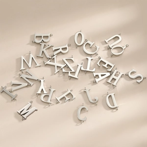 Minimalist silver stainless steel 26-letter pendants for DIY jewelry with dual rings