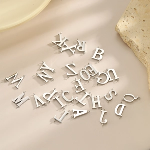 Silver stainless steel 26-letter double-hole charms for DIY jewelry making accessories