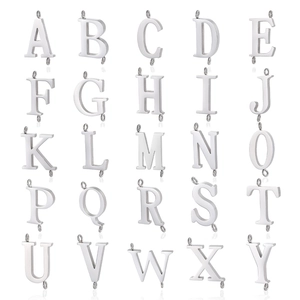 Set of 26 alphabet stainless steel charms with double-hole connectors for DIY jewelry