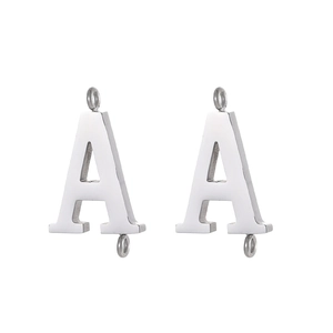 Polished stainless steel letter A double-hole jewelry connectors for DIY necklaces