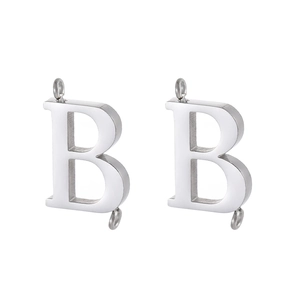 Polished silver stainless steel letter B pendant with double holes for DIY jewelry