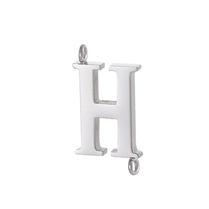 Polished silver stainless steel letter H connector pendant with dual loops for DIY jewelry