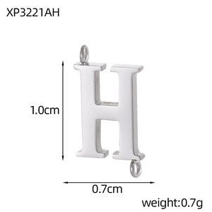 Polished silver letter H pendant connector for DIY jewelry making with dimensions