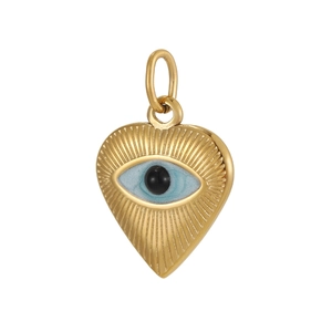 Goldener Herzanhänger mit Evil Eye Motiv und blauem Emaille-Inlay in strahlender Optik