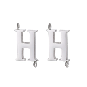 Polished stainless steel letter H charm connector with double loops for DIY jewelry