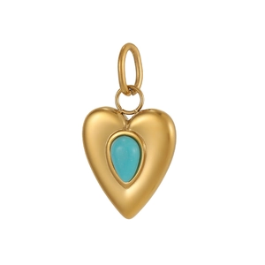 Poliertes Herzanhänger-Gold mit Türkis-Wassertropfen-Inlay für Damen Halsketten