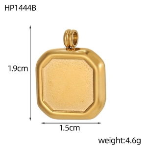 Detailed view of a gold-plated stainless steel square pendant with octagon recess