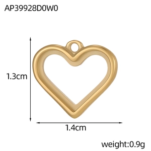 Close-up of golden stainless steel hollow heart pendant with exact measurements