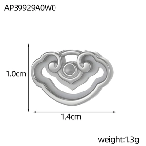 Detailed view of cloud shape stainless steel pendant showing dimensions 1.0cm by 1.4cm