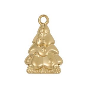 Polished gold Christmas tree pendant charm with layered design and circular patterns