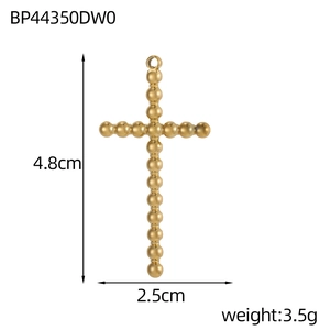 Detailed view of a gold beaded cross pendant showing 4.8cm length and 2.5cm width dimensions