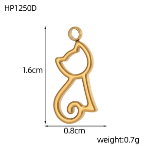 Gold hollow cat pendant in stainless steel with 1.6cm height and minimalist silhouette