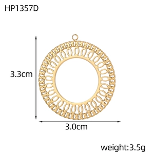 Detailed dimensions of a golden hollow irregular circle pendant with braided texture