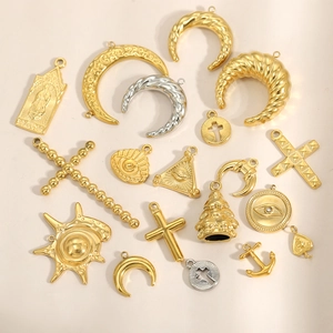 Golden stainless steel cross moon and anchor charms for DIY jewelry making