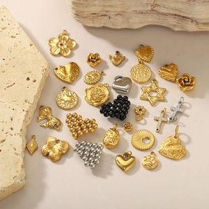 Colgantes vintage de acero inoxidable con forma de corazón y rosa para bisutería DIY